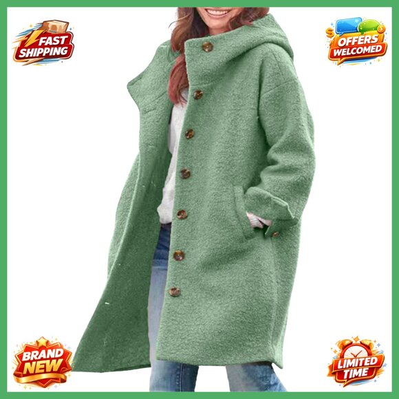 Women's Wool Blend Hooded Trench Coat Single Breasted Knee Length